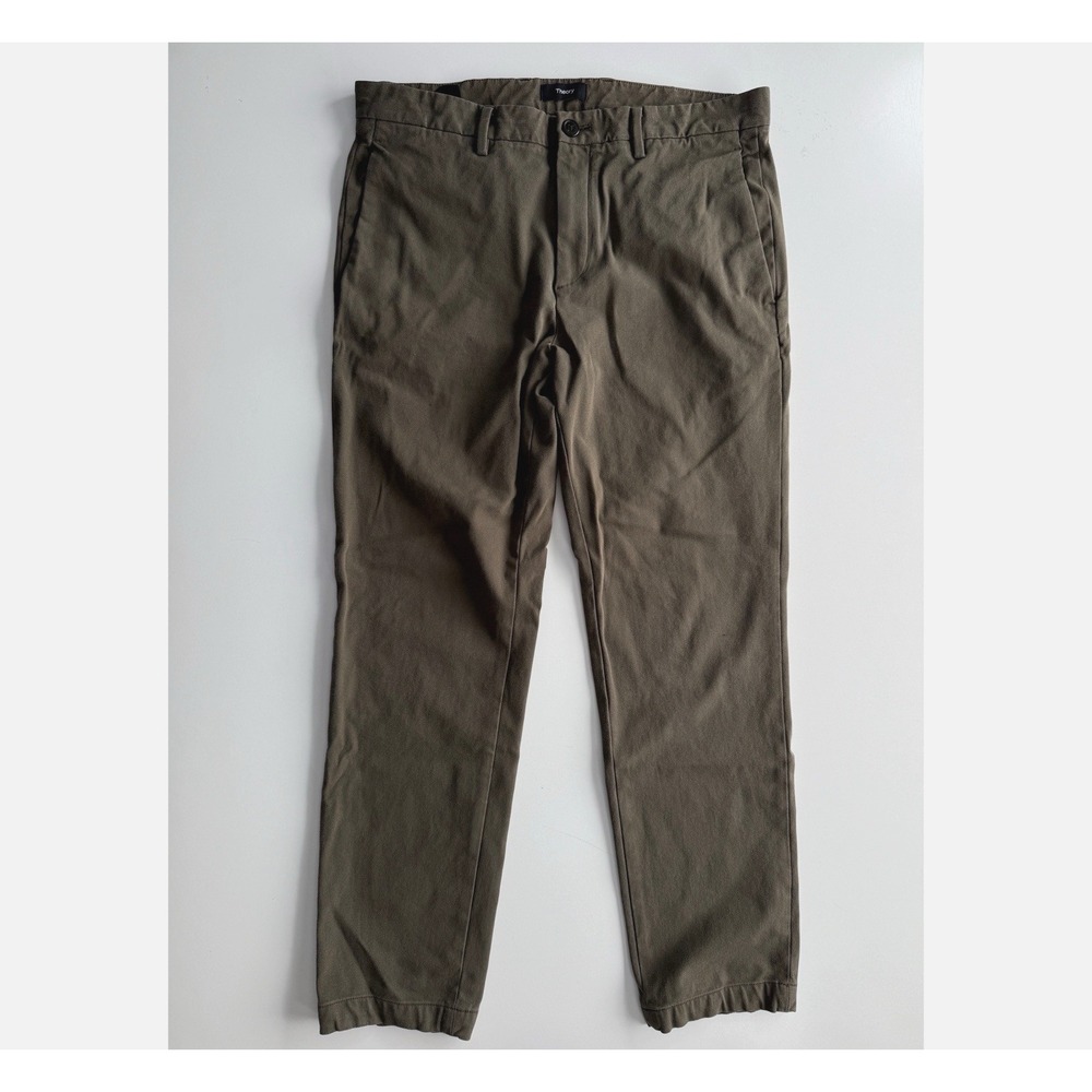 THEORY Zaine Slim Eco Bi-Stretch Chino Pant Mens‎ 33X28.5 Green Flat Front